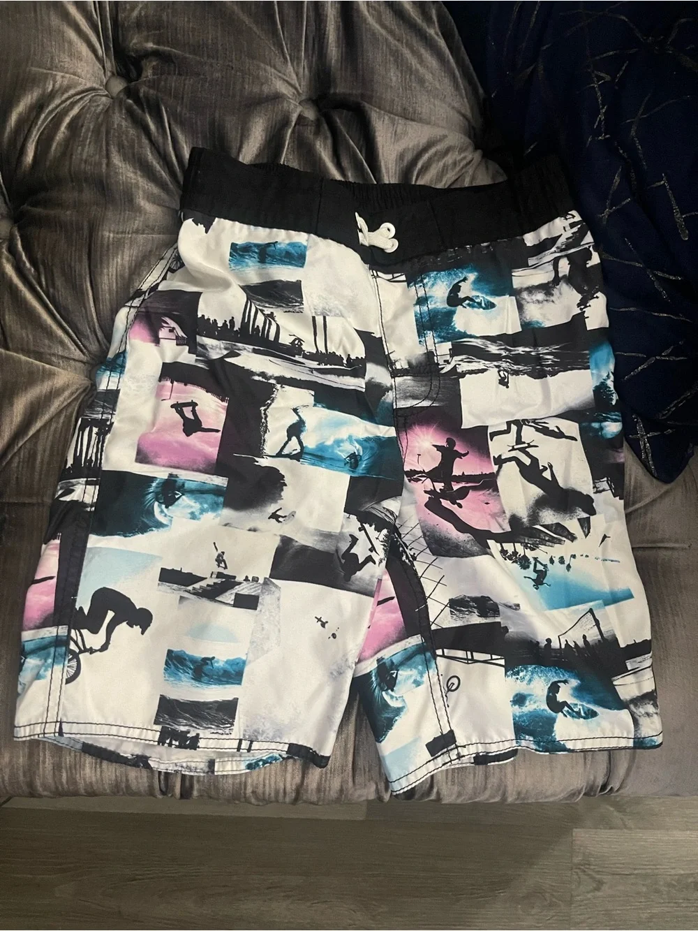 Old Navy White Jogger Pants with Pink & Blue Graphic Panels